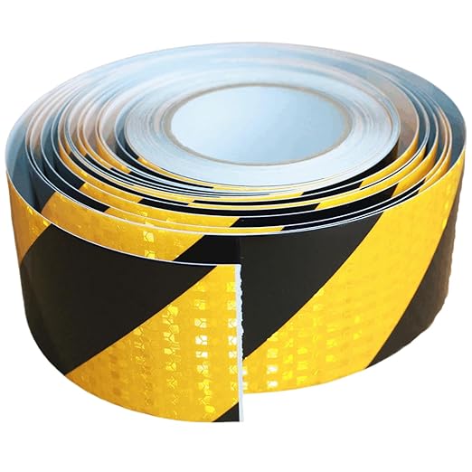 Reflective Tape Yellow Black 3 inch Wide for Automobile, Outdoor Waterproof High Visibility Safety Warning Adhesive Strips (66 feet)