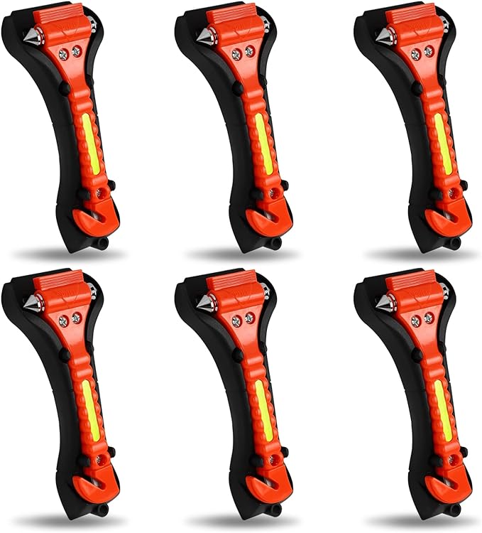 MorTime 6 Pack Car Safety Hammer Window Breaker, Car Emergency Escape Tool, Window Hammer Seat Belt Cutter