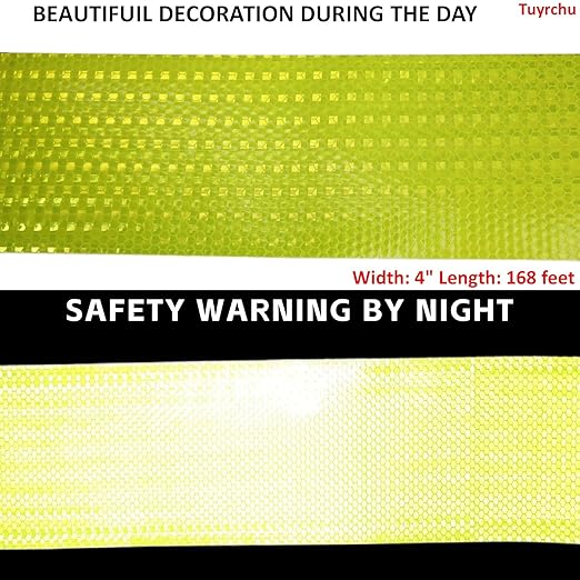 Fluorescent Yellow Reflective Tape Outdoor Waterproof 4 inch Wide, High Visibility Warning Safety Industrial Marking Tape (168 feet)