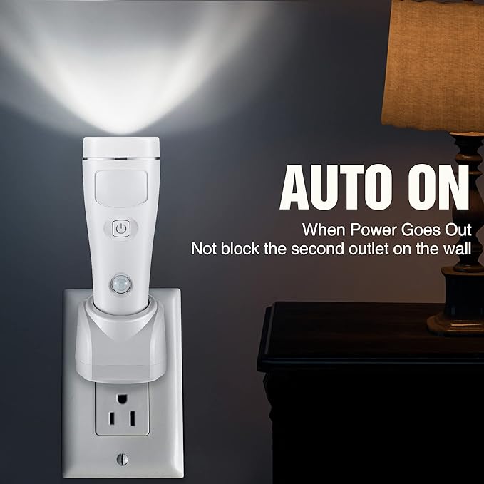 Enhon 4 in 1 LED Emergency Lights for Home Power Failure, 2 Pack Rechargeable Plug in Flashlight Motion Sensor Night Light, Automatic Turn On Power Outage Light for Home Hurricane Supplies(White)