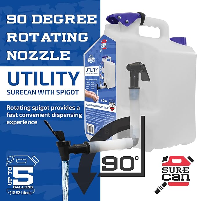 Surecan Portable Camping Water Station - Versatile 5 Gallon Water Utility Tank with a Rotating Spigot, Ideal Camping Water Container (White, SUR5SU1)