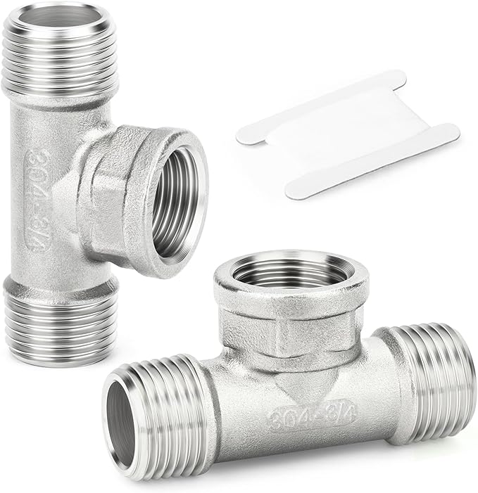 TAISHER 2PCS 304 Stainless Steel Tee Pipe Fittings, 3/4" NPT Male x 3/4" NPT Female x 3/4" NPT Male Pipe Fittings, Female Branch Tee
