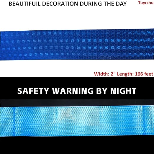 Blue Reflective Tape 2 inch Wide, Outdoor Waterproof Hazard Conspicuity Warning Industrial Marking Tape (166 feet)