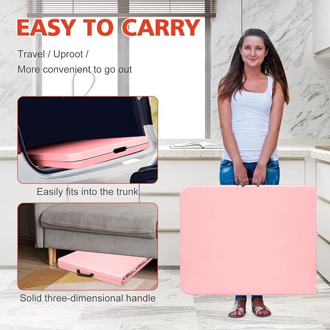 Portable 6Ft Plastic Folding Table, Heavy Duty 6ft Fold-in-Half Table with Carrying Handle, 6' Folding Utility Foldable Table for Picnic Party Camping Kitchen, Indoor/Outdoor (White)