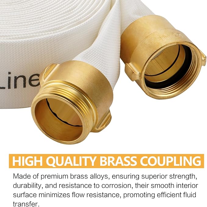 Fire Hose, 2-1/2" ID X 50 FT, Single Jacket TPU, 450 PSI Burst Pressure, Industrial Fire Hose with NST/NH Brass Couplings for Indoor Use
