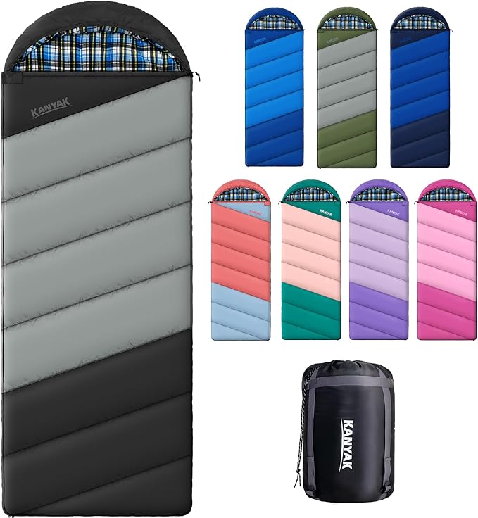 Cotton Flannel Lined Sleeping Bag for Adults Teens Kids, Cold Weather & Warm, 3 Seasons, Lightweight Compact Camping Essentials Equipment, Hiking, Outdoor, Travel