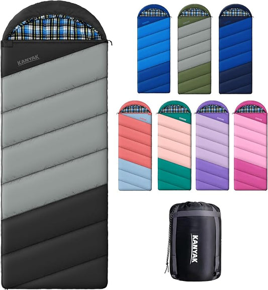 Cotton Flannel Lined Sleeping Bag for Adults Teens Kids, Cold Weather & Warm, 3 Seasons, Lightweight Compact Camping Essentials Equipment, Hiking, Outdoor, Travel