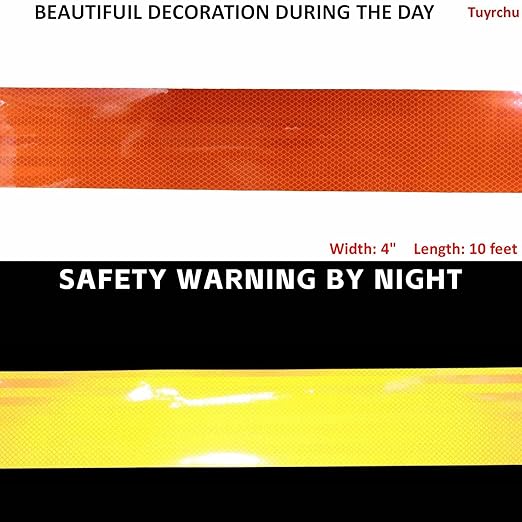 Industrial Non Fading Reflective Tape Orange 4 inch Wide, Outdoor Waterproof High Visibility Safety Warning Adhesive Strips (10 feet)