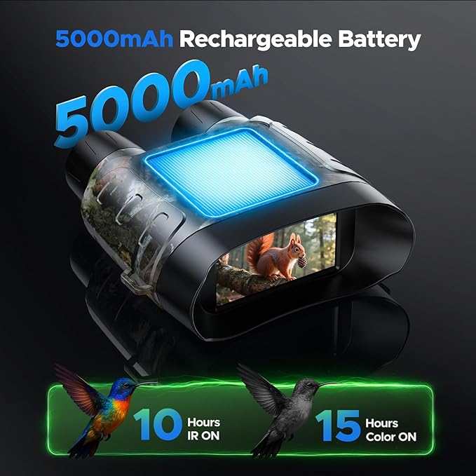 VOOPEAK 4K Night Vision Goggles - Full-Color Night Vision Binoculars with 5000mAh Rechargeable Battery, 64GB TF Card for Saving Photos and Videos, 3-inch HD Screen, 18x Zoom, Suitable for Camping