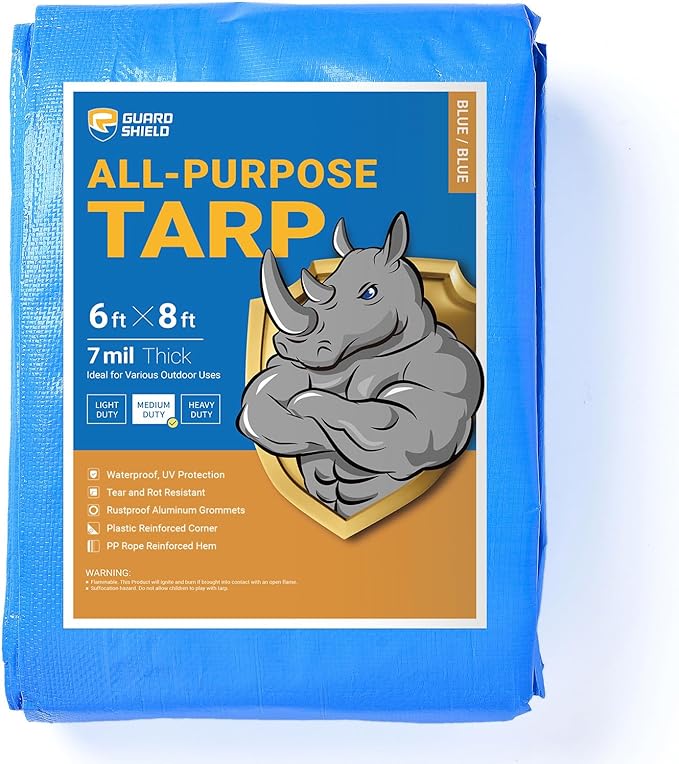 GUARD SHIELD Blue Tarp Waterproof 6x8 Feet Medium Duty All Purpose Poly Tarps Cover 7mil