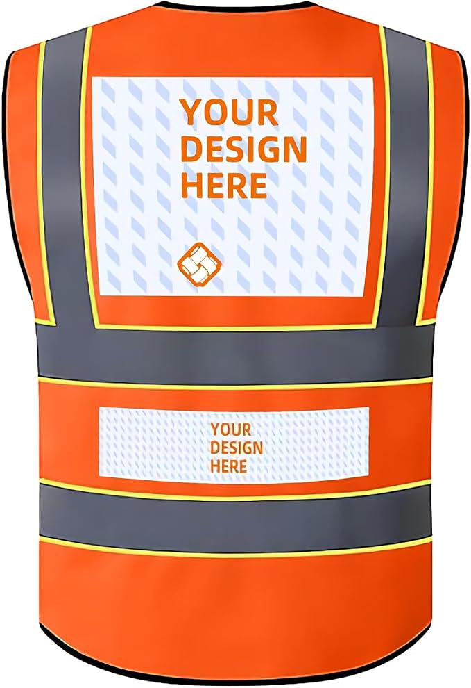 Custom Safety Vest Personalized Logo Hi Vis Class 2 Reflective Multi Pocket Zipper Construction Work Vest