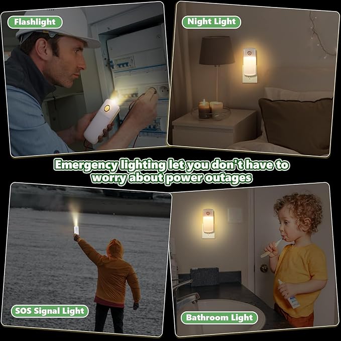 Enhon 2 Pack Emergency Power Failure Night Lights, Motion Sensor Night Light, Automatic Dusk to Dawn, Emergency Lights for Home, Bedrooms, Hallways, Black Outs, Rechargeable