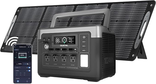 OUKITEL P1000 PLUS 1800W Solar Generator with 100W Panel, 1024Wh Power Station 1200W Fast Charging APP Control Emergency LiFePO4 Battery for Home Backup Camping RVs