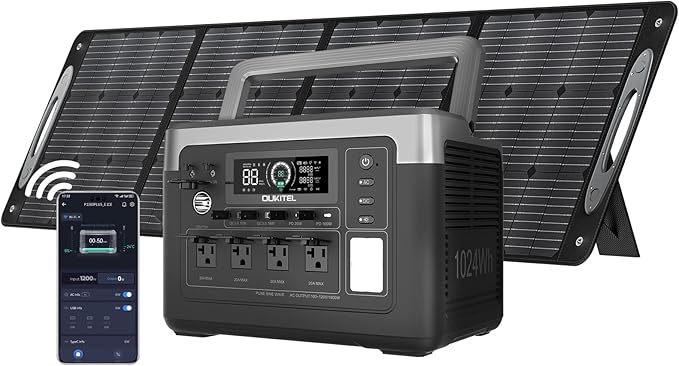 OUKITEL P1000 PLUS 1800W Solar Generator with 200W Panel, 1024Wh Power Station 1200W Fast Charging APP Control Emergency LiFePO4 Battery for Home Backup Camping RVs