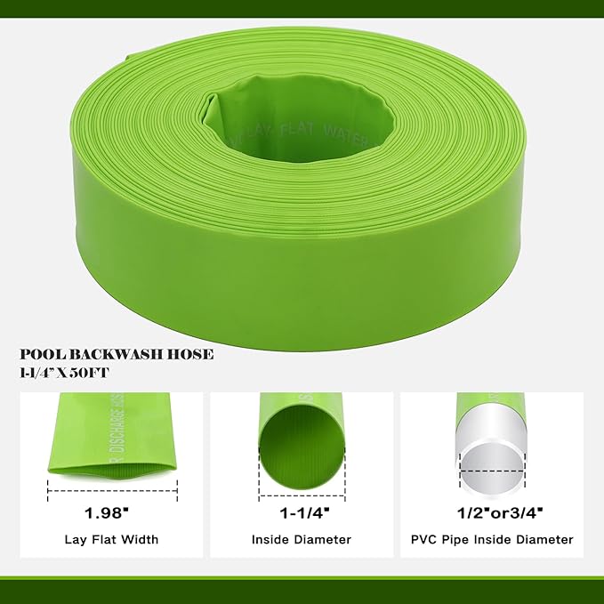 Eastrans 1-1/4'' x 50 FT Pool Backwash Hose with 2 Hose Clamps,Extra Heavy Duty Discharge Hose,Drain Hose for Swimming Pool,Super wear-resistant,weather blast,green