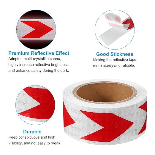 PATIKIL Reflective Tape, 2 Inch x 49 ft Waterproof Self Adhesive High Visibility Safety Warning Arrow Tape Outdoor Reflectors for Trucks Trailers Cars, White Red