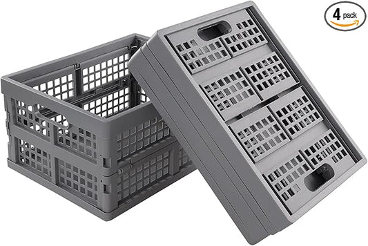 15 Liter Collapsible Storage Crate, Foldable Plastic Crates Set of 4