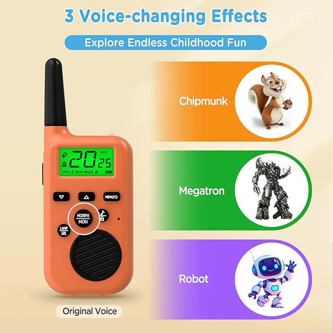 Peakeep Walkie Talkies for Kids Long Range 3 Miles, Voice-Changing Toys Gifts for 3-12 Years Old Boys Girls, 2 Way Radios Big LCD Screen, Flashlight, Camping Hiking Outdoor, Battery Operated, 2 Packs