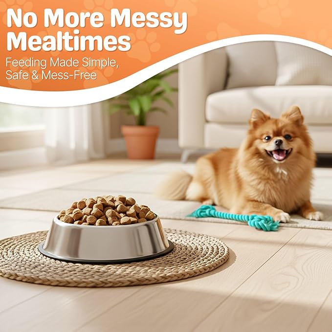 Flexzion Stainless Steel Dog Bowl (2.2 Cup/18oz) - Non Spill Water and Food Stainless Steel Pet Bowls Dish Feeder with Anti-Slip Rubber Base for Medium Sized Dog, Cat, Rabbit, and More