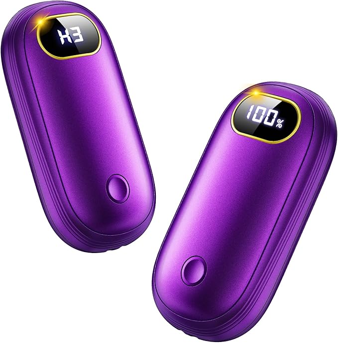Electric Hand Warmers Rechargeable with Power Bank, LED Display, 17Hrs Warmth, Dual-Side 4 Levels Fast Heating Portable Pocket Heater for Hunting, Camping, Golf, Outdoor, Gifts for Women/Men