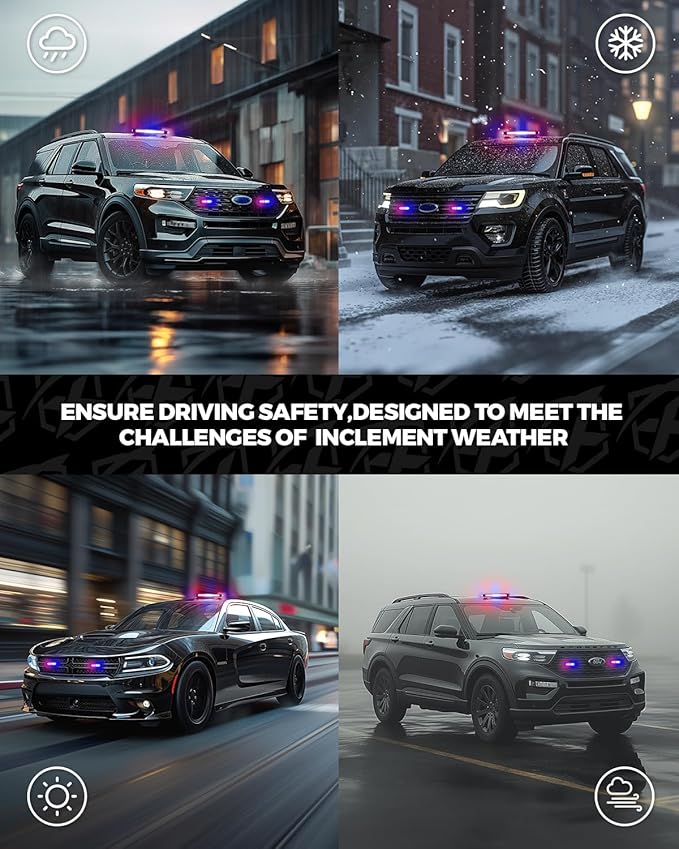 Xprite Red Blue Rooftop Emergency Strobe Light Bar, Beacon Safety Flashing Police Lights w/Magnetic Base for Police Law Enforcement POV Vehicles Trucks
