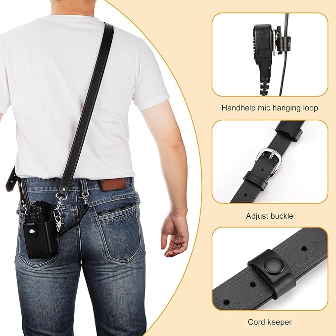 abcGoodefg Leather Radio Holster Set, Firefighter Radio Strap and Holder, Anti-sway Strap, Compatible with Motorola APX Series - for Firefighters, EMT, Police (Black)