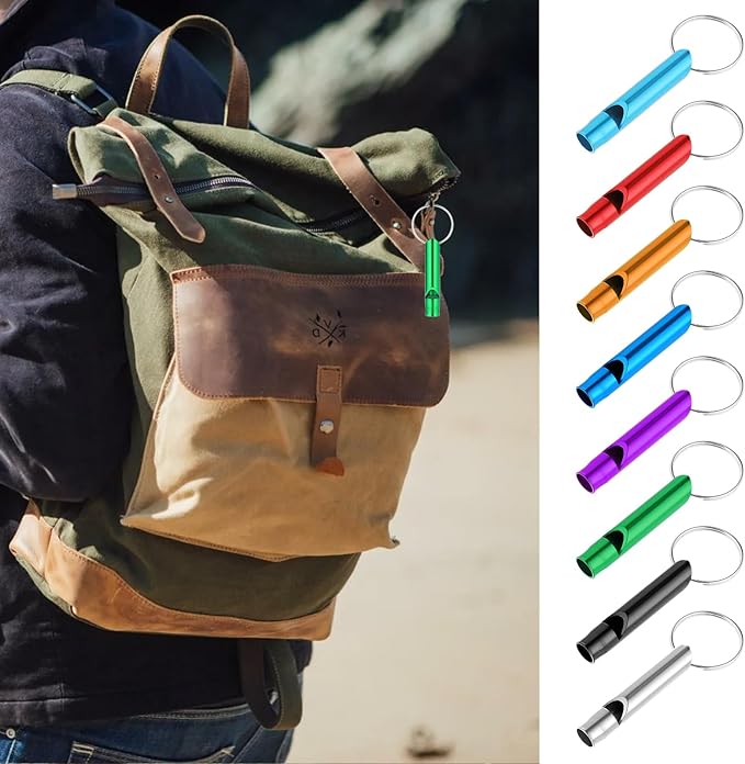 210 Pcs Emergency Whistle with Keychain, Aluminum Survival Whistles Extra Loud Metal Whistle for Outdoor, Camping, Sports, Boating, Hiking, Hunting 9 Colors
