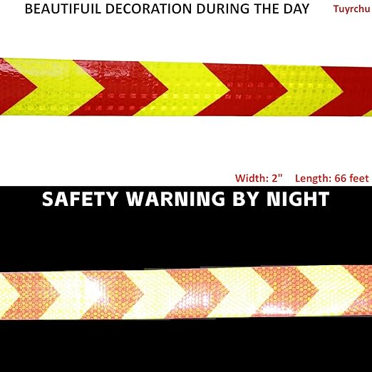Reflective Tape 2 inch X 66 feet, Outdoor Waterproof Hazard Conspicuity Safety Warning Industrial Marking Tape