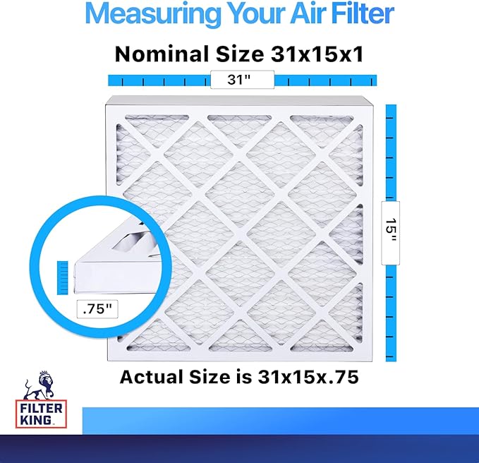 Filter King 31x15x1 Air Filter | 4-PACK | MERV 8 HVAC Pleated A/C Furnace Filters | MADE IN USA | Actual Size: 31 x 15 x .75"