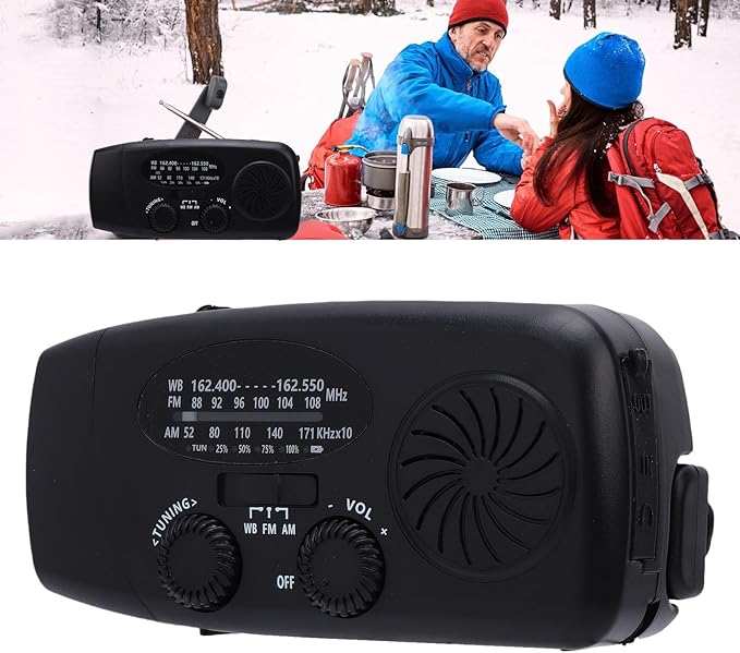 Jectse Emergency Weather Radio, FM AM WB Portable Solar Hand Crank Radio with 6000mAh Battery and LED Flashlight, for Home Outdoor Emergency (Black)