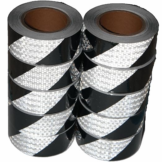 Black White Reflective Tape 2 inch X 66 feet X 10 Rolls, Outdoor Waterproof Hazard Conspicuity Warning Marking Tape