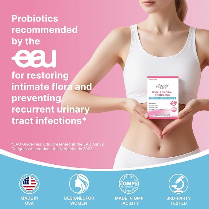 Gynable Vaginal Probiotics for Women,Female Probiotic for pH Balance with Lactobacillus 5 Billion CFU Probiotics Blend,Selenium-Vitamin D3,Promote Healthy Vaginal Odor & Vaginal Flora,60 Count
