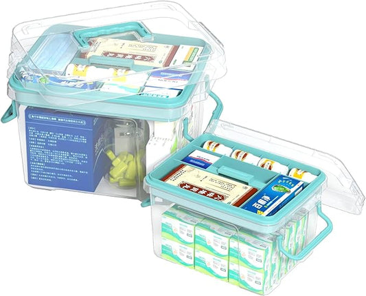 2-Pack Clear Plastic Medicine Storage Organizer & First Aid Box – Multi-Layer Medicine Storage Box, Durable Medicine Organizer, Clear Medicine Storage Box for Home, Office & Travel