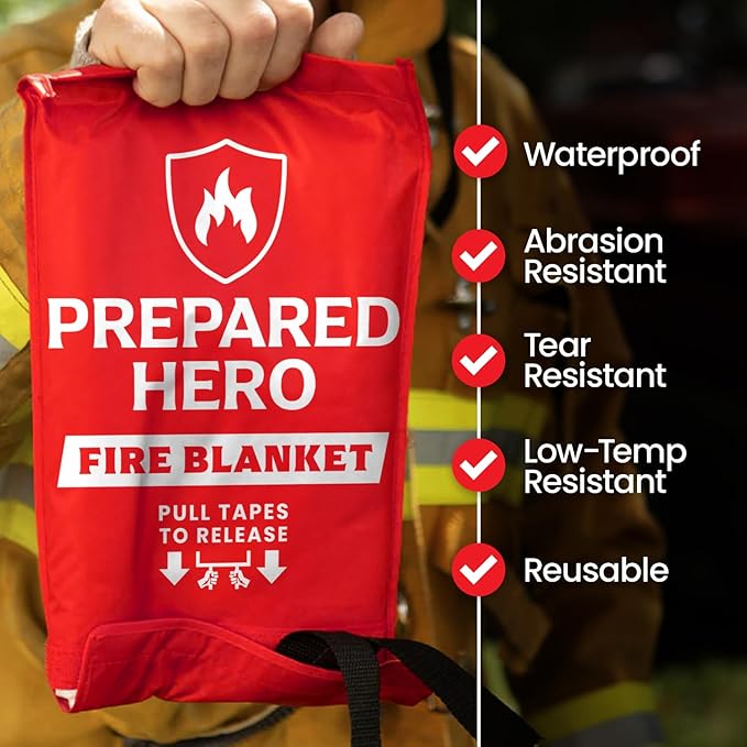 Prepared Hero Emergency Fire Blanket - 12 Pack - Fire Suppression for Kitchen, 40” x 40” Fiberglass Fire Blanket for Home