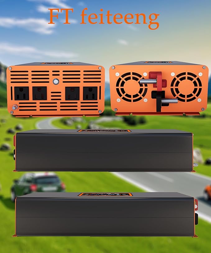 3000W Pure Sine Wave Inverter 12v to 110v Inverter 6000w Peak Power Rv Truck Emergency Power + Solar Off-Grid System Type-C/USB Fast Charging LCD Monitor Screen