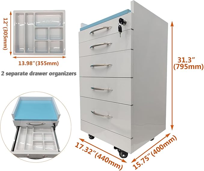 INTSUPERMAI 4 Drawer Mobile Storage Cabinet Stainless Steel Movable Utility Cart Dental Assistant's Mobile Cabinet File Storage Dresser with Wheels Self Priming Orbit