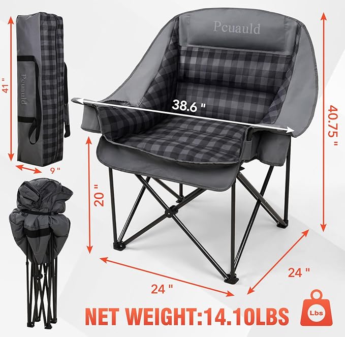 2 Pack Oversized XL Camping Chair for Adults, Heavy Duty Padded Folding Camp Chairs with Cup Holder, Supports 500lbs, Large Outdoor Widen Comfy Lawn Chairs for Tailgating Sports Beach Yard