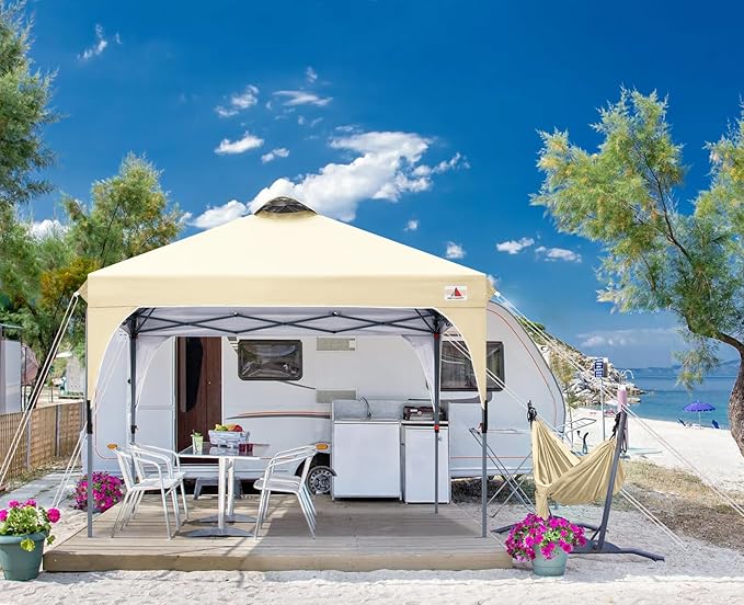 ABCCANOPY Outdoor Pop up Canopy Tent, 10x10 Instant Portable Canopy for Camping, Beach, Backyard, Beige
