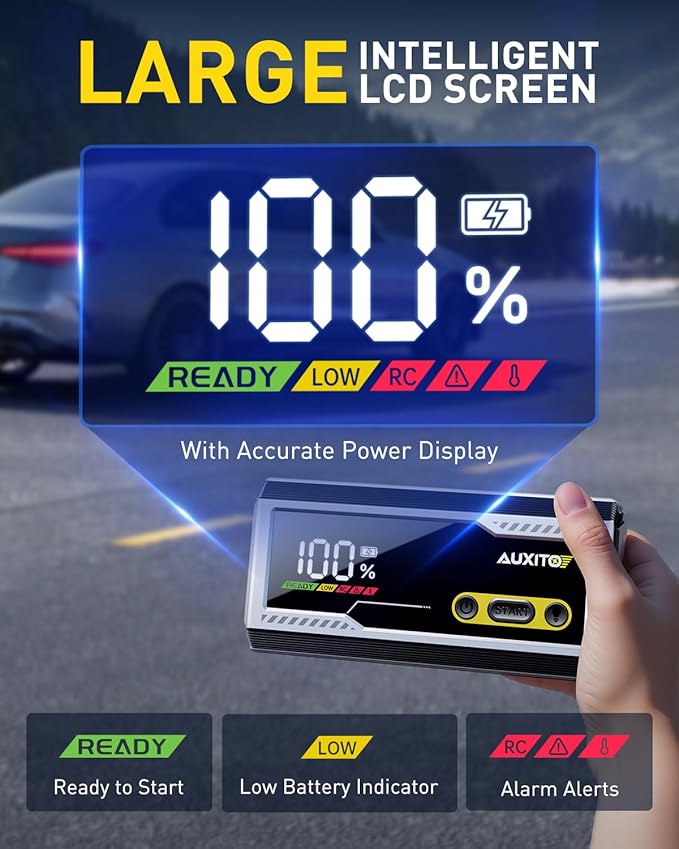 AUXITO 6000A Jump Starter, 12V Car Battery Jump Starter, Up to All Gas & 12L Diesel Engine with LED Display, Portable Jump Box with 3 Modes Flashlight and Jumper Cable, Storage Case
