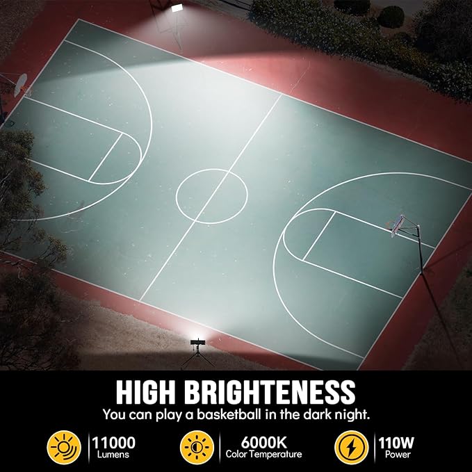 LIVOWALNY 11000 lm LED Work Lights with Stand Pack of 4, 110W Adjustable Head Tower Light with 13FT Cord, Portable IP65 Waterproof Tripod Flood Light for Job Site Workshop Garage Construction Lighting