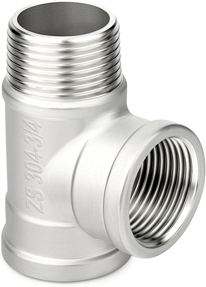 TAISHER 2PCS 304 Stainless Steel Tee Pipe Fittings, 3/4" NPT Female x 3/4" NPT Female x 3/4" NPT Male Pipe Fittings, Male Run Tee