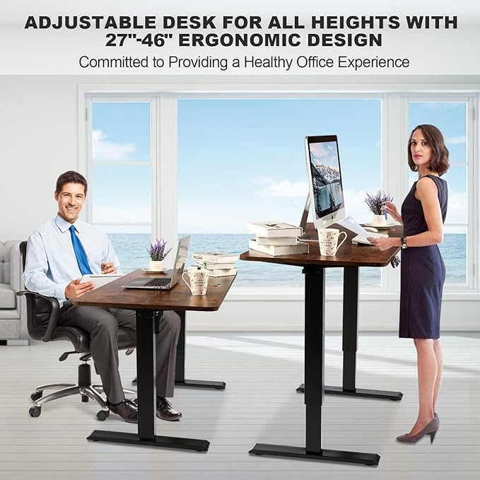 70'' x 27'' Electric Standing Desk Adjustable Height with Charging Station, Wheels, 2 USB Ports, 3 Power Outlets, 27''-46'' Lifting Range Stand up Desk for Home Office(Brown)