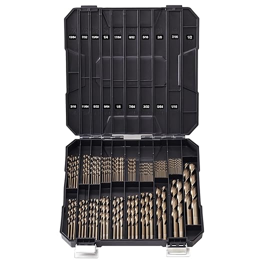 Cobalt Drill Bit Set for Hardened Metal and Stainless Steel, 122Pcs M35 High Speed Steel Twist Jobber Metal Drill Bits 1/16"-1/2", with Plastic Index Storage Case