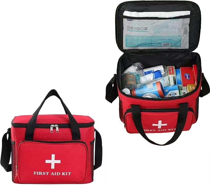 Emergency Medical Bag Organizer - Large Pill Bottle Storage with Detachable Pouch, Waterproof First Aid Kit Case for Travel & Home (Red, Large)