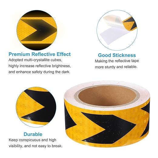 PATIKIL Reflective Tape, 2 Inch x 49 ft Waterproof Self Adhesive High Visibility Safety Warning Arrow Tape Outdoor Reflectors for Trucks Trailers Cars, Yellow Black
