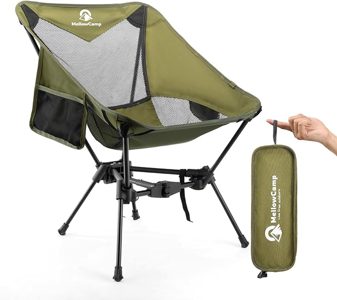 MellowCamp Camping Chair, Ultralight Folding Backpacking Hiking Chair, Compact Portable for Hiking, Camping, Backpacking, Beach, Roadtrip (Olive Green)