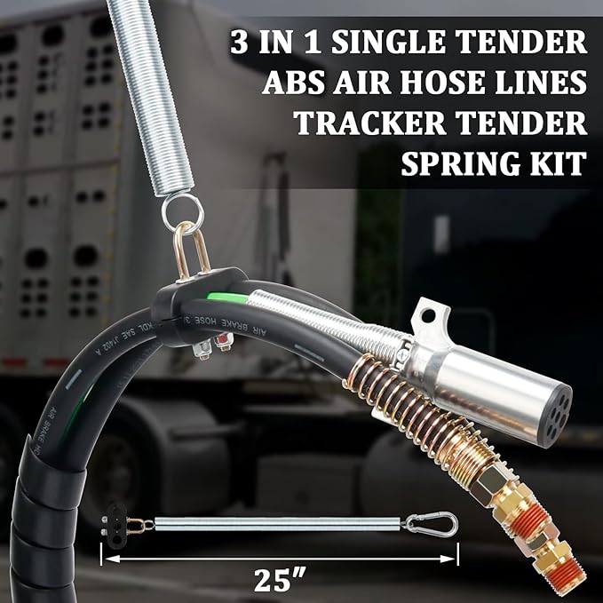 15ft 3 in 1 ABS & Power Air Line Hose with Glad Hand Tender Spring Kit Gladhand & Rubber Seals Air Lines for Semi Truck Tractor Trailer