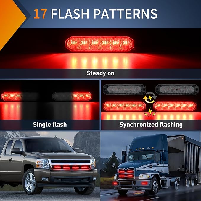 Nilight 6LED Emergency Strobe Lights 4PCS Ultra slim Surface Mount Hazard Caution Light bar 12-24V Sync Feature Warning Flashing kit for Truck Car Vehicle ATV SUV UTV Red