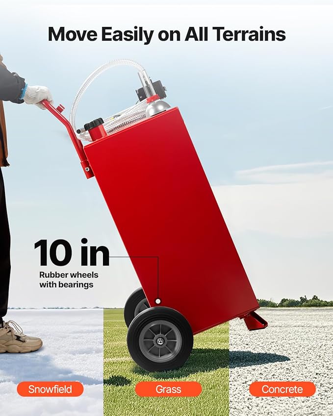 VEVOR 30 Gallon Gas Caddy, Max Flow 32L/min, Diesel Tank with Electric Pump, Diesel Storage Tank with 2 Wheels & 10 ft Hose, Gas Container for ATV, Car, Mowers, Boat, Motorcycle, and More, Red