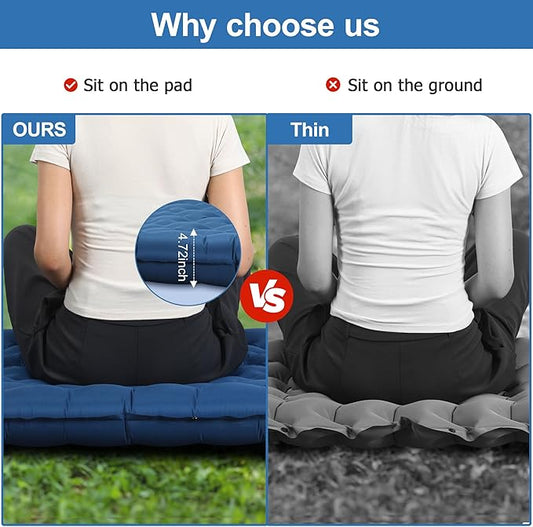 Sleeping Pad, 4.7" Extra-Thick & Ultralight Inflatable Camping Mat with Pillow, Built-in Foot Pump, Compact for Backpacking, Camping, Hiking, Travel — Navy Blue